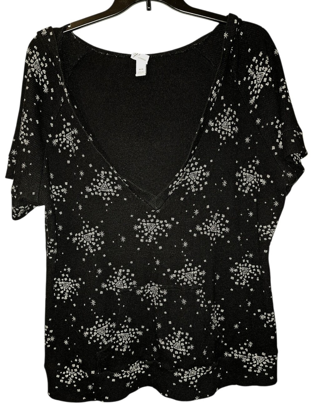 Venezia 18/20 Black White Short Sleeve V-Neck Hoodie Sweater Top Diamond Star
